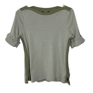 Lauren Ralph Lauren Women's Large Sage Green Striped Boat Neck‎ Short Sleeve Top